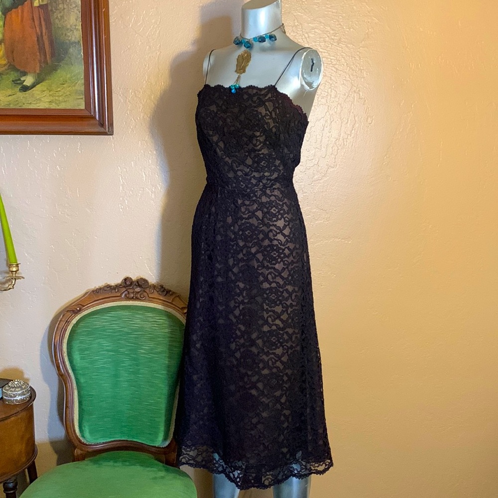 COPY - Vintage Miss Elliette California Black Lace Dress. Sz 8 - Picture 1 of 5